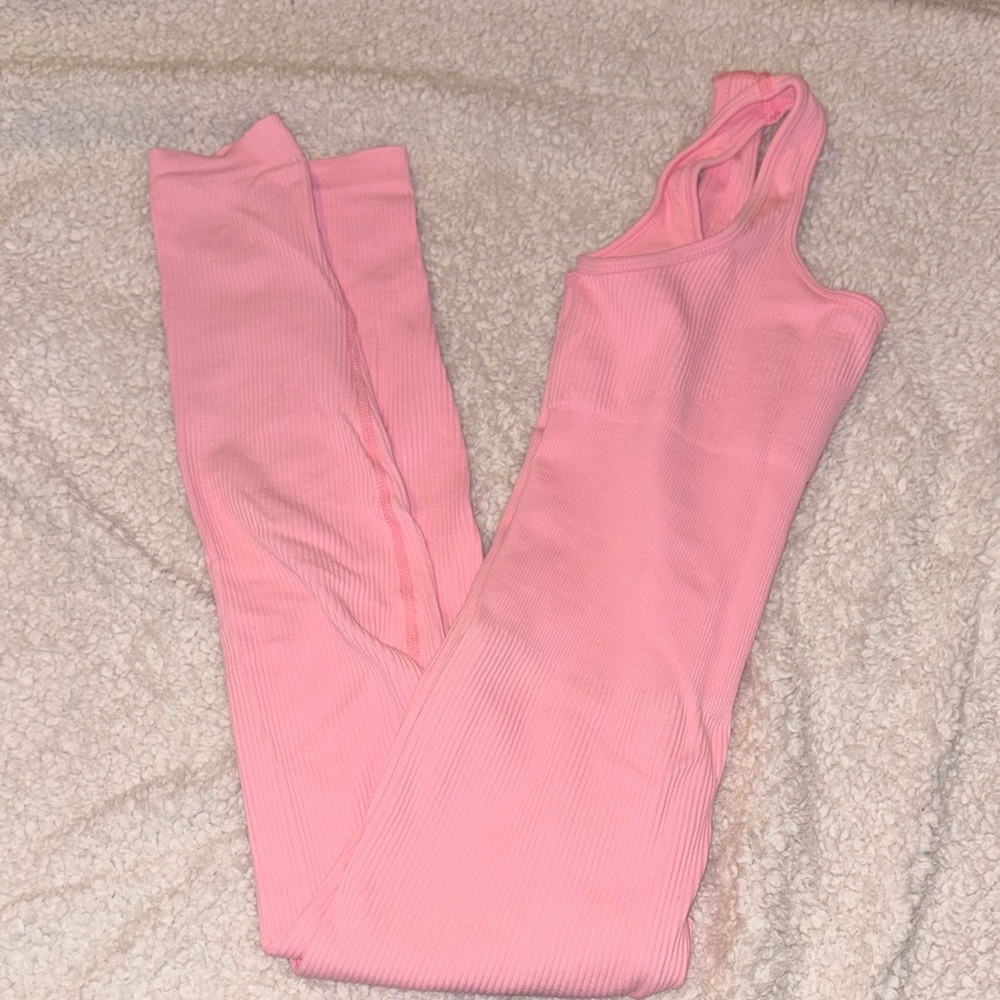 Pink Ribbed Sleeveless Jumpsuit